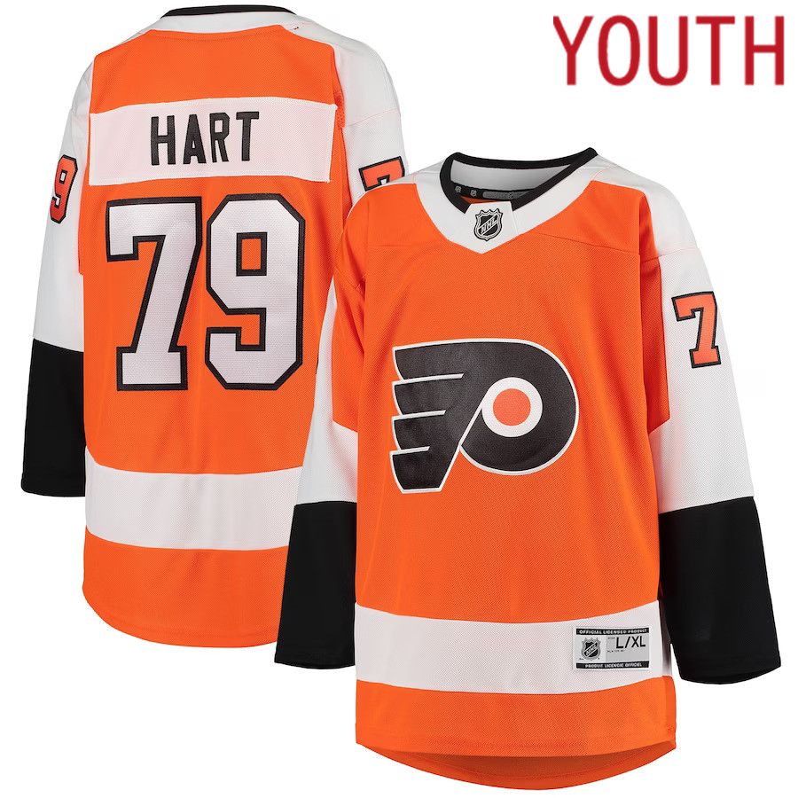 Youth Philadelphia Flyers 79 Carter Hart Orange Home Premier Player NHL Jersey